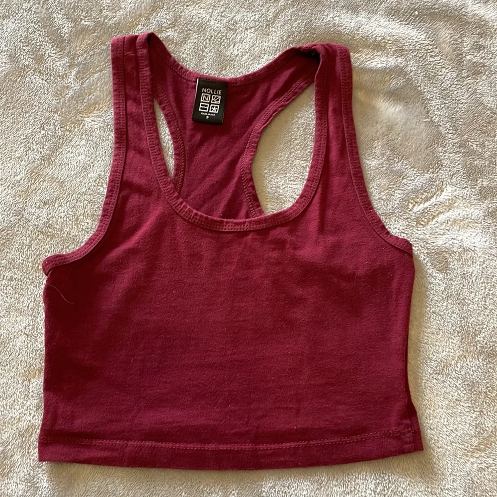 Maroon Razor Back Crop Top - Picture 2 of 4